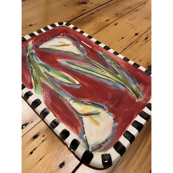 Two White Tulips SIGNED Victoria Heisler Flower Tray. Hand-painted Platter Dish. - Picture 4 of 10